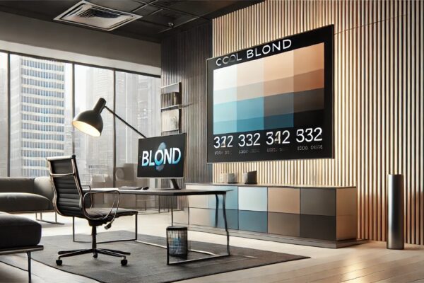 A digital color palette featuring the cool toned blond hex code in various shades with sleek, modern design elements.