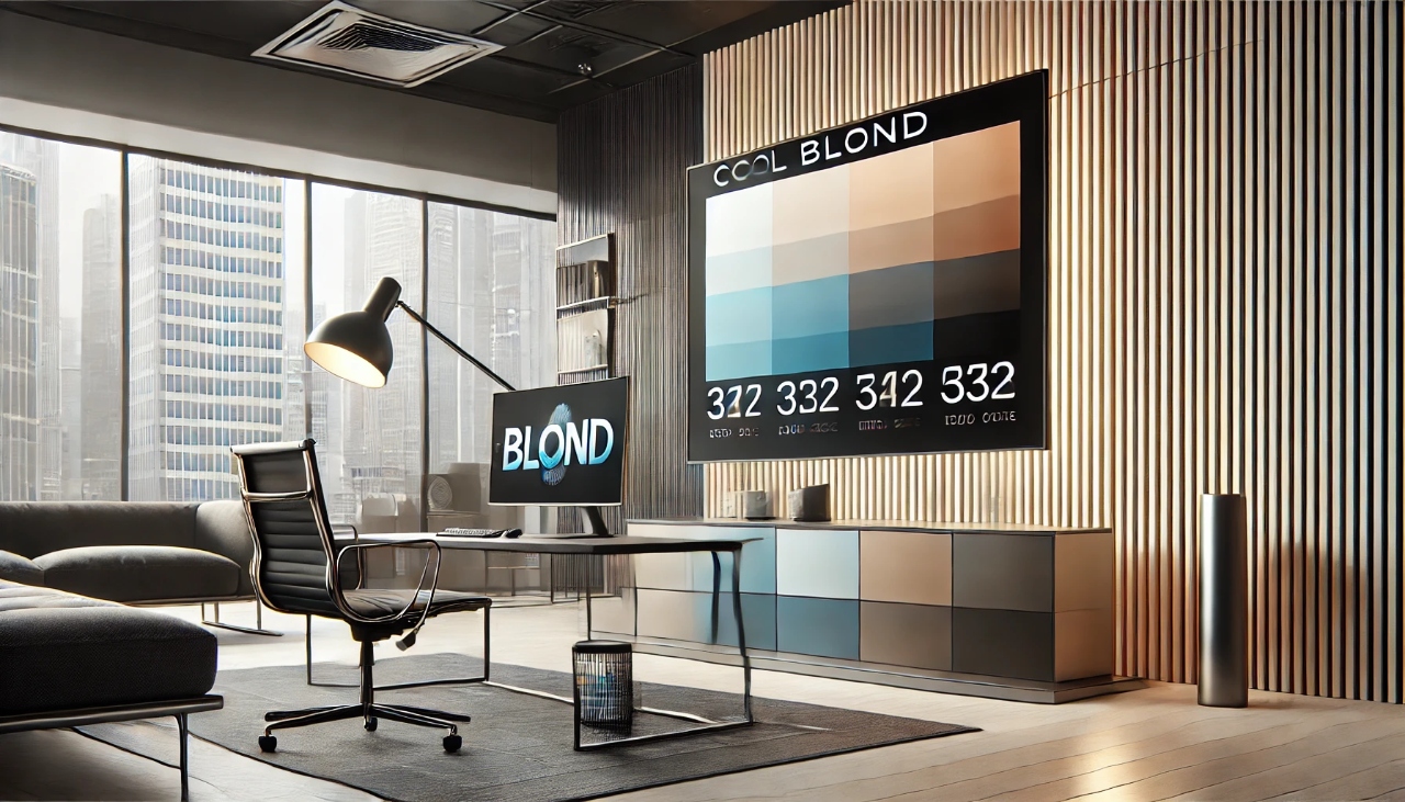 A digital color palette featuring the cool toned blond hex code in various shades with sleek, modern design elements.