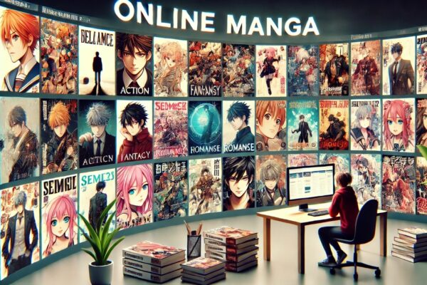 A detailed image of a vast online manga library, representing the diversity and depth of manga on fearscans.