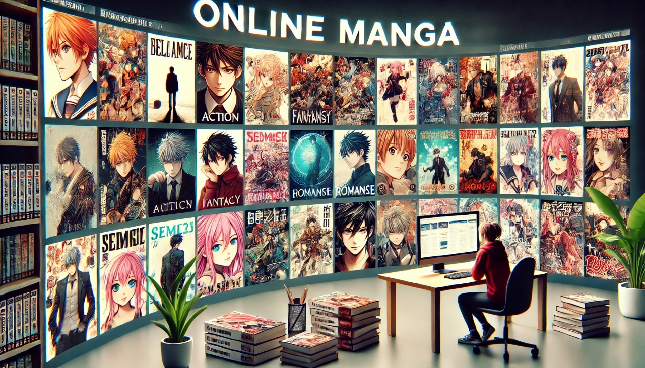 A detailed image of a vast online manga library, representing the diversity and depth of manga on fearscans.