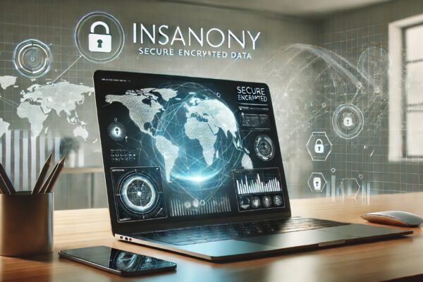 A secure, anonymous browsing interface using insanony with encrypted data flowing across a digital network.