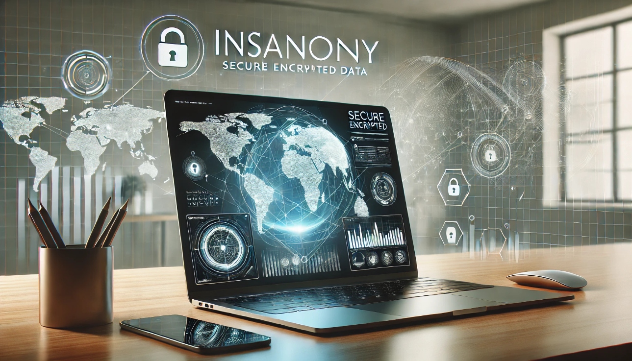 A secure, anonymous browsing interface using insanony with encrypted data flowing across a digital network.